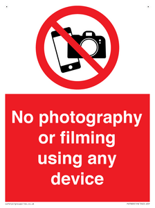 No photography or filming using any device
